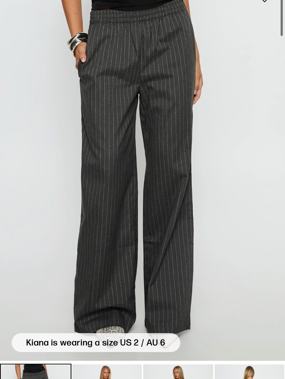 Princess Polly Jaysa Baggy Wide Leg Pant Grey Pinstripe size 4
